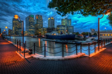 BEAUTIFUL CITY WATERFRONT AT NIGHT HDR WALLPAPER (