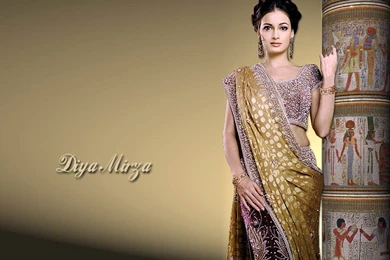 Diya Mirza In Colorfull Saree Wallpapers