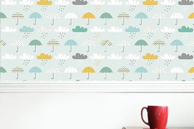 Umbrellas And Rain Clouds Wallpapers (FOUR Piece Set)   Removable ...