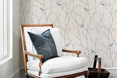 Branch Birds Blue Peel & Stick Fabric Wallpapers Repositionable ...