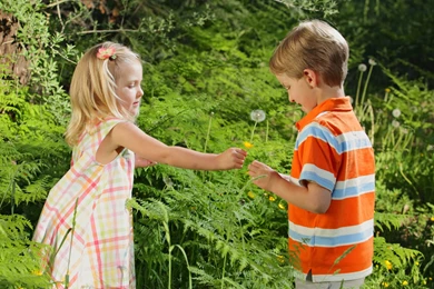 Children Boy Girl Flower Moods