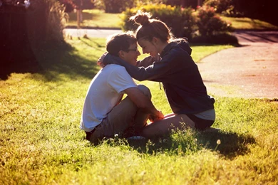 Download Wallpapers 2560x1600 Boy, Girl, Grass, Hug, Happiness ...