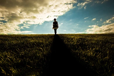 Download Wallpapers 2560x1600 Girl, Field, Walking, Grass, Dark ...