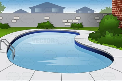 Backyard Swimming Pool Backgrounds Cartoon Stock Clip Art • Vector ...