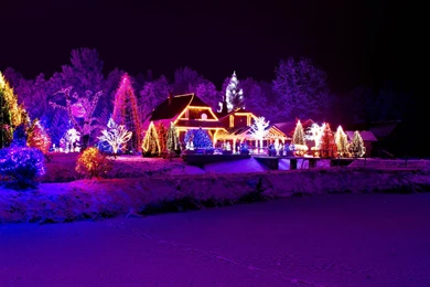 Nature Night Winter Snow Christmas Town Lights New Year HD Wallpapers