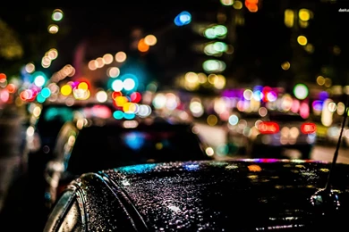 Blurred city lights over the cars 1920x1200 photography wallpapers
