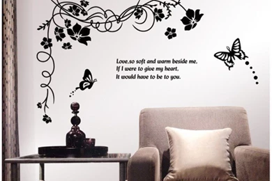 Black Butterfly Flowers Home Decor Wall Stickers Crystal Discount ...