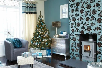 Festive Teal And Silver Living Room Scheme