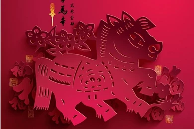 Free Vector Paper Cutting Red Horse Chinese New Year Red Template