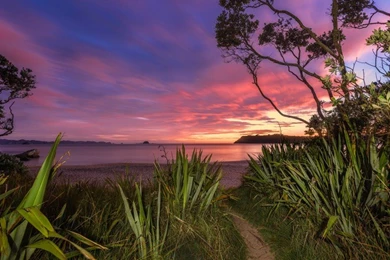 Wallpapers Hdd Lake Sundown Grass Red Clouds : Wallpapers13.com