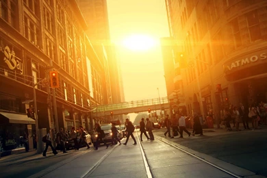 Urban Life Sunset Pedestrian Crossing Desktop Wallpapers