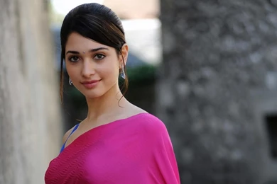 Tamanna Bhatia Looking Hot In Pink Saree   HDwallpaper4U.com