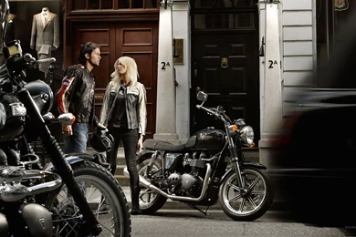 Blondes Women Jeans Leather Jacket Motorbikes Triumph Bonneville ...