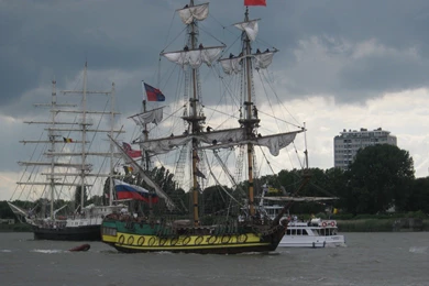 Sailboats Tall Ship Docked River Pier Dusk Reflections City Ships ...
