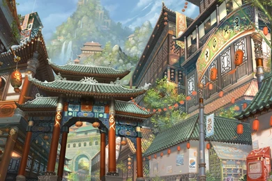 Download Wallpapers 3840x2160 Art, Asia, Building, Mountain, Bamboo ...