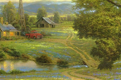 Download Wallpapers 3840x1200 Painting, Art, Landscape, Road ...