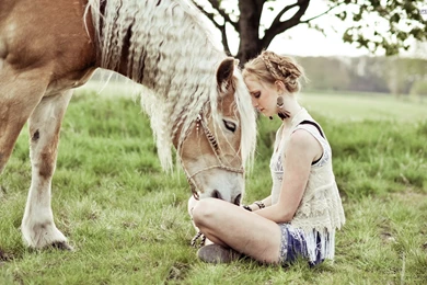 Blonde Girl With A Beautiful Horse ImgMob