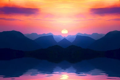 Red Sunsets In Blue Mountains Cute Wallpapers