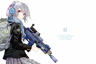 Headphones, Girls With Guns, Fuyuno Haruaki, Anime, Simple ...