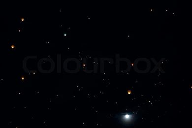 Floating Lanterns In Dark Sky On Moon Backgrounds
