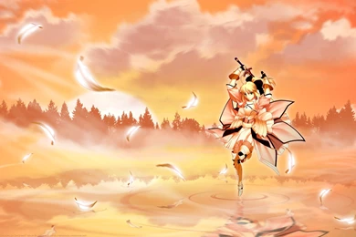 Armor Blonde Hair Clouds Fate Stay Night Green Eyes Orange Saber ...