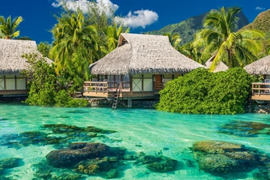 Paradise Island Sun Sea Sky Bungalow Multi Monitor Dual Screen ...