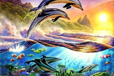 Dolphins Sunset Sea Mountain Dolphin Cribbeana Dolphins Wallpapers ...