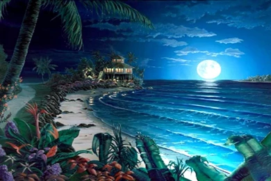 Beach,moon,ocean,night,coast Backgrounds Wallpapers