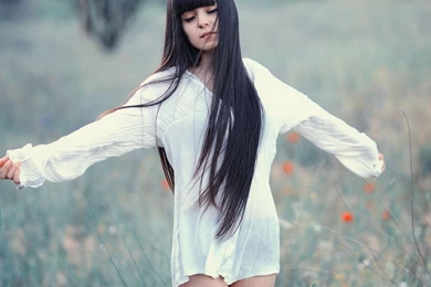 Long Hair Girl, White Dress, Meadow, Dream Wallpaper,Long HD ...