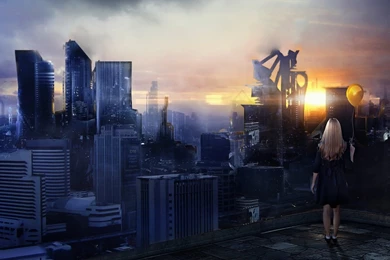 Girl With Ball Looking At The Big City Wallpapers And Images ...