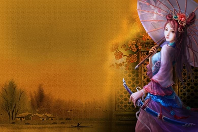 Girl Umbrella Kimono Japan Original Women Art Wallpapers ...