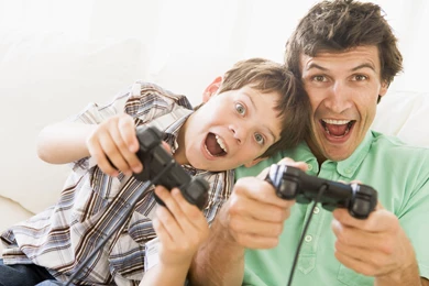 Download Wallpapers 3840x2400 Father, Son, Joysticks, Console, Game ...