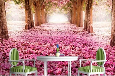 3d Wallpapers Pink Flower Trees Wall Mural Custom Natural Scenery ...