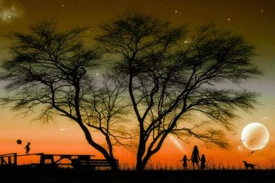 Fantasy, Summer, Landscape, Flying, Balloons, Filed, Sky (