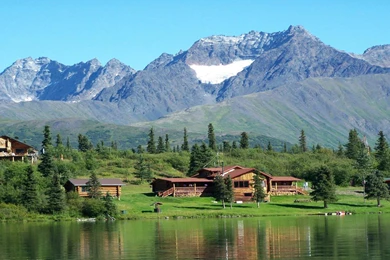 CABINS ON THE LAKE IN ALASKA WALLPAPER   (