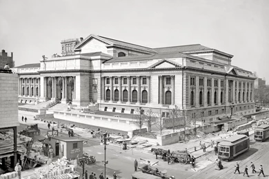Streets Library Buildings New York City Grayscale Historical ...