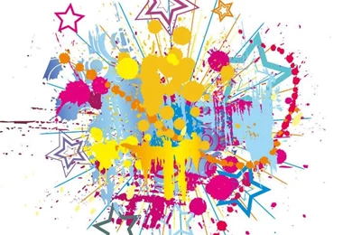 Colorful Bright Ink Splashes With Stars Vector Backgrounds