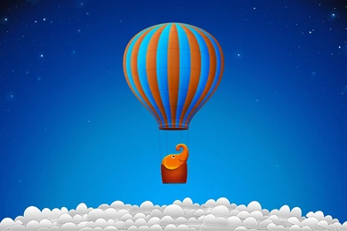 An Eleplant In A Balloon, Clouds Are Under, It Must Be Running ...