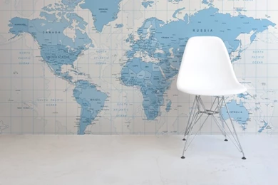Blue Detailed World Map Wall Mural