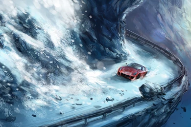 Painting, Car, Mountain, Avalanche, Snow, Road, HD Wallpapers   HD ...
