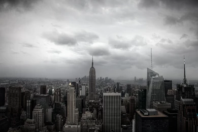 New York Black And White Cloudy Day Skyline Desktop Wallpapers