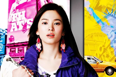 Wallpaper: Song Hye Kyo, Korean Actress, Earrings, Purple Coat ...