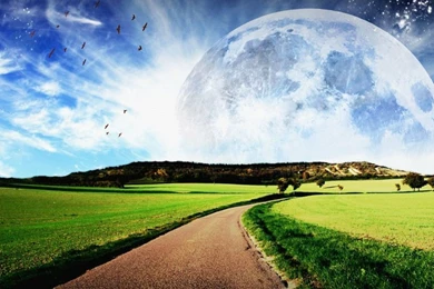 Blue Clouds Open Moon – Nature Fields HD Desktop Wallpapers