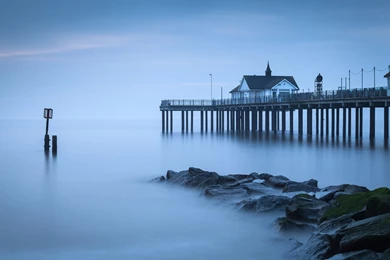 UK England Sea Calm Coast Rocks Pier Wallpapers