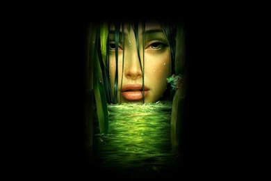 Beautiful Green Girl Face On Black Backgrounds   Wallpapers