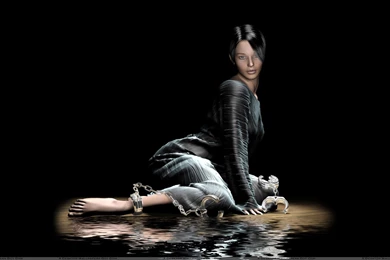 3d Girl Sitting In Water In Black Dress And Black Backgrounds Wallpapers