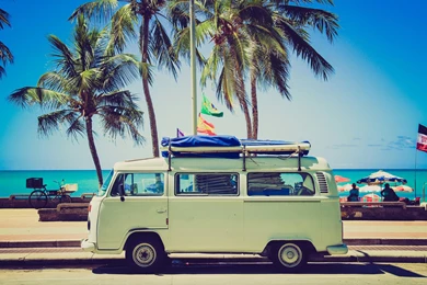 Surfers VW parked Santa Cruz background activities