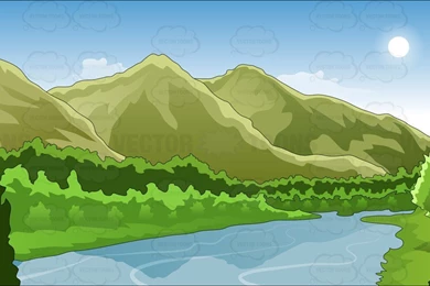 Mountains And River Backgrounds Cartoon Stock Clip Art • Vector Toons