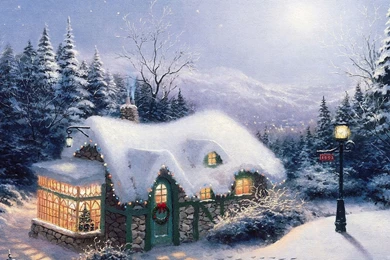 Thomas Kinkade Silent Night, Winter, Houses, 2560x1440 HD ...