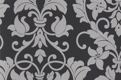 Silver Gray Leaf Scroll Floral Heart Damask Wallpapers